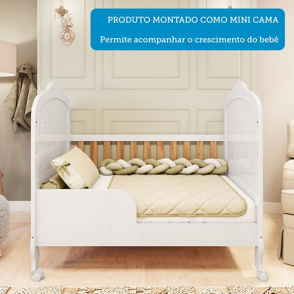 Encontraproduto.com.br - Quarto de Bebê com Guarda-roupa e Berço com Capitonê 100% Mdf Maya Clássico Espresso Móveis Branco Brilho/Amêndoa/Branco