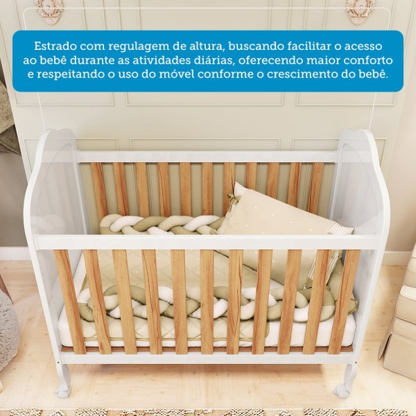 Encontraproduto.com.br - Quarto de Bebê com Guarda-roupa e Berço com Capitonê 100% Mdf Maya Clássico Espresso Móveis Branco Brilho/Amêndoa/Branco