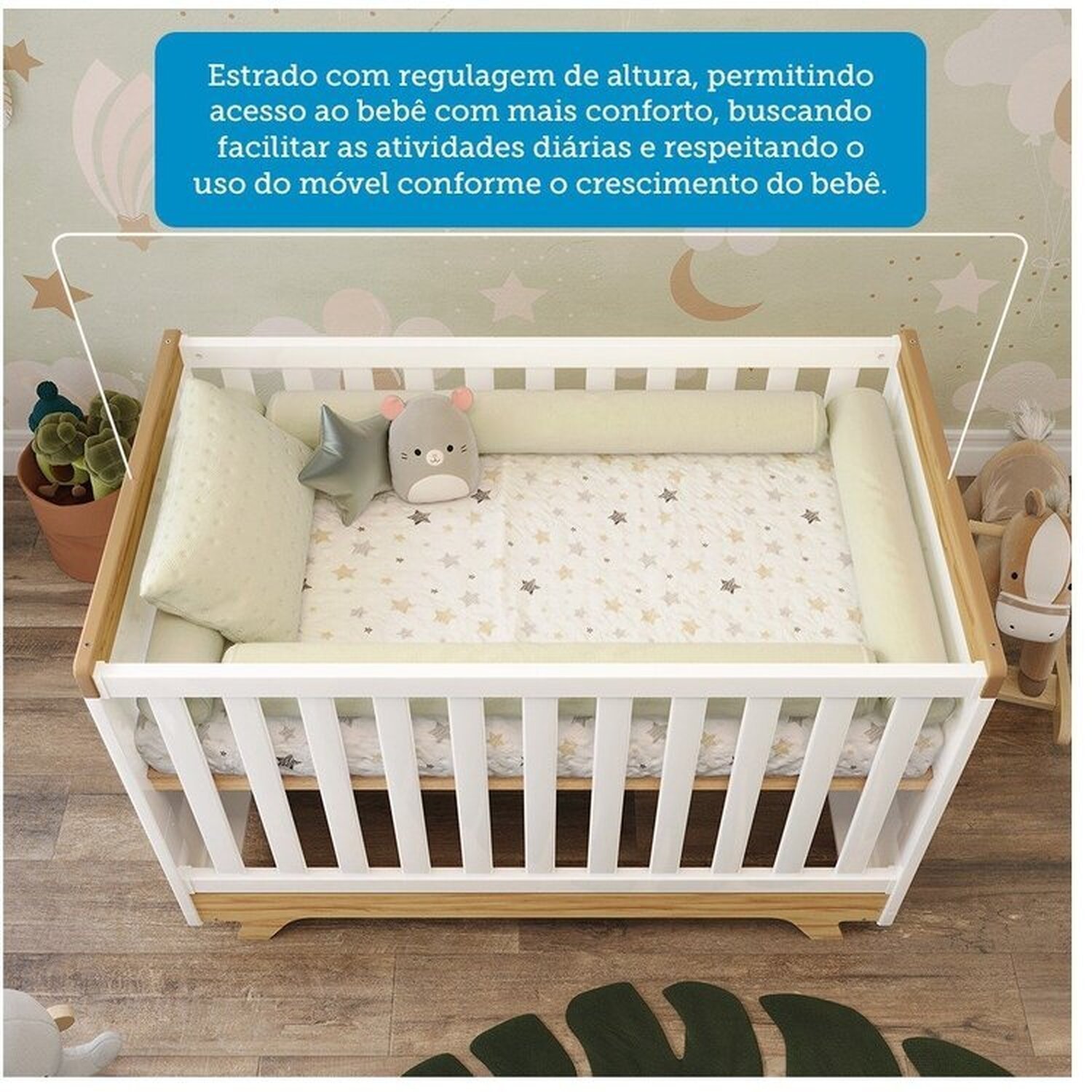 Encontraproduto.com.br - Berço Minicama com Capitonê 100% Mdf Retrô Kakau Espresso Móveis Branco Brilho/Amêndoa/Branco