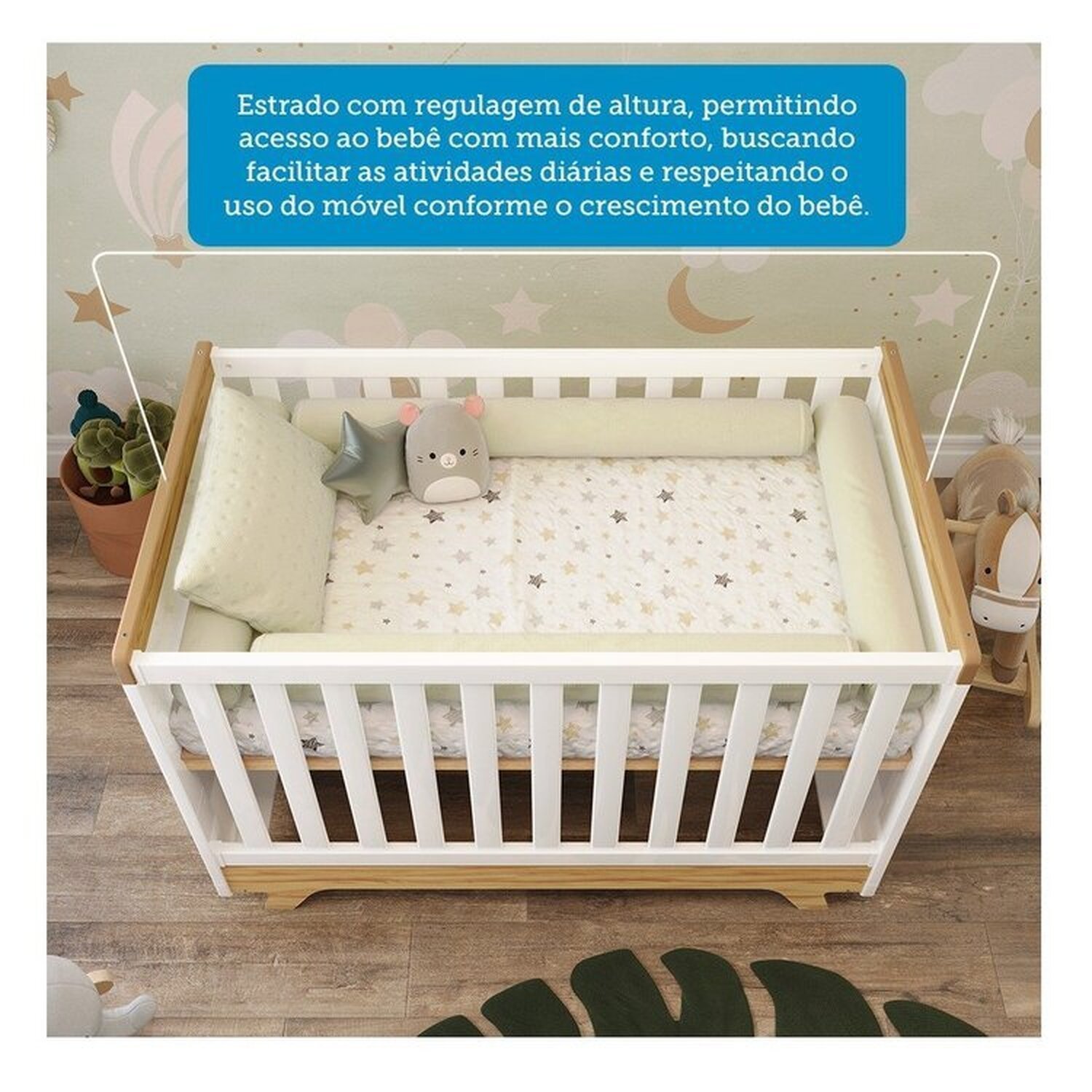 Encontraproduto.com.br - Quarto de Bebê Berço com Capitonê Guarda-roupa e Cômoda 100% Mdf Retrô Kakau Espresso Móveis Branco Brilho/Amêndoa/Branco