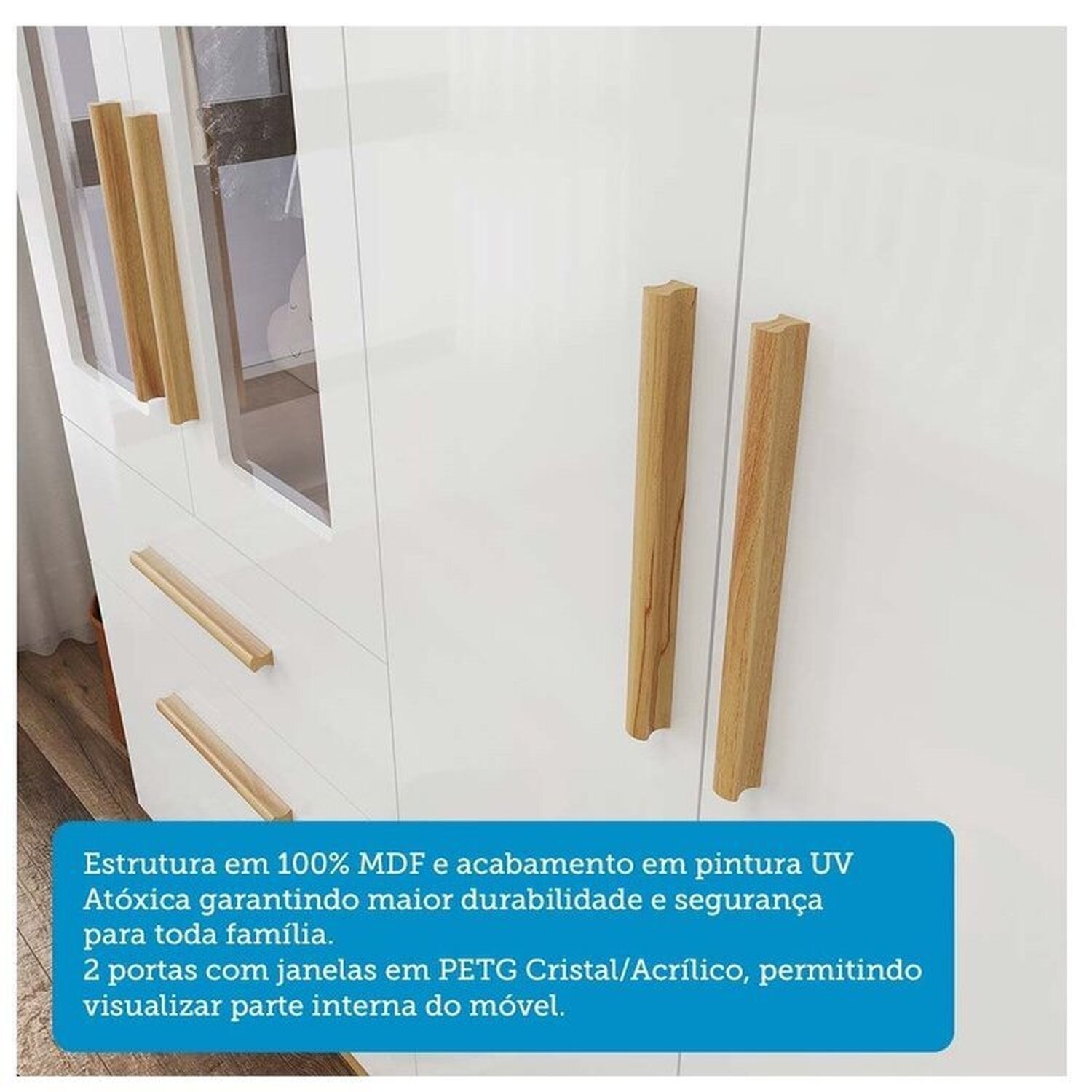 Encontraproduto.com.br - Quarto de Bebê com Berço e Guarda-roupa com Janelas 100% Mdf Retrô Kakau Espresso Móveis Branco Brilho/Amêndoa