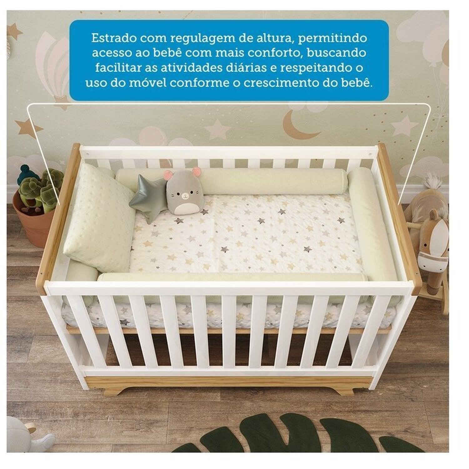 Encontraproduto.com.br - Quarto de Bebê Berço com Capitonê e Cômoda com Janelas 100% Mdf Retrô Kakau Espresso Móveis Branco Brilho/Amêndoa/Branco
