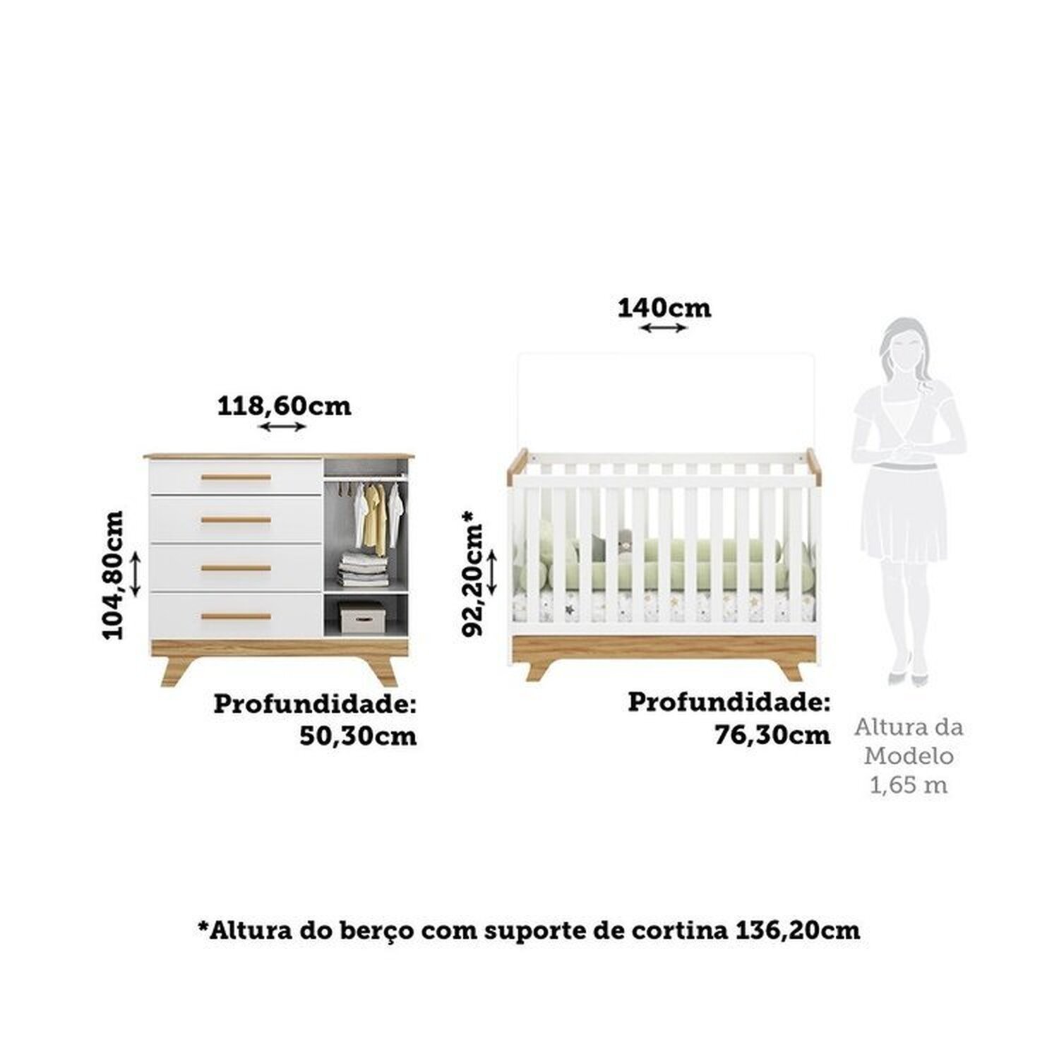 Encontraproduto.com.br - Quarto de Bebê Berço com Capitonê e Cômoda 100% Mdf Retrô Kakau Espresso Móveis Branco Brilho/Amêndoa/Branco
