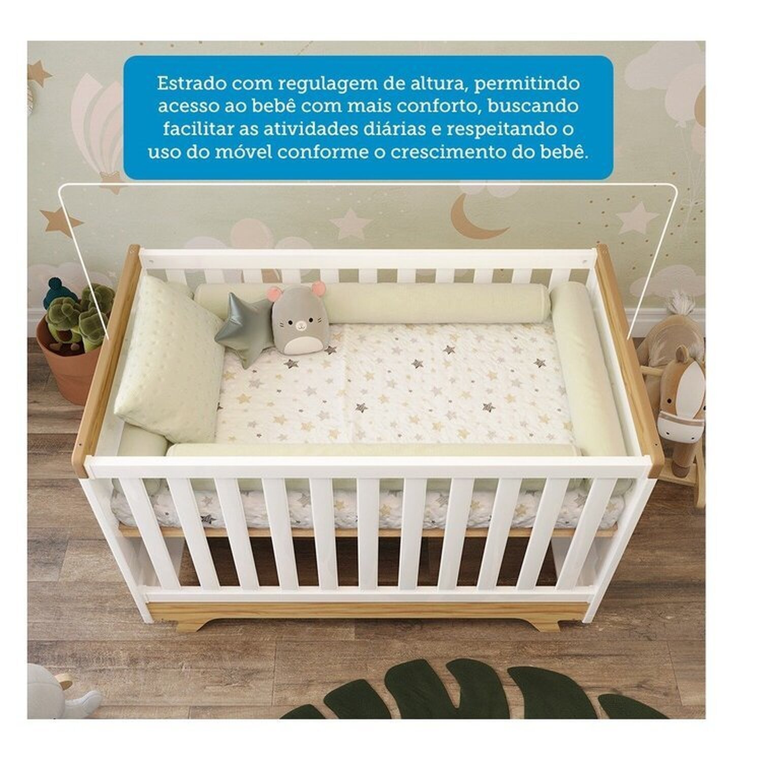 Encontraproduto.com.br - Quarto de Bebê Berço com Capitonê e Cômoda 100% Mdf Retrô Kakau Espresso Móveis Branco Brilho/Amêndoa/Branco