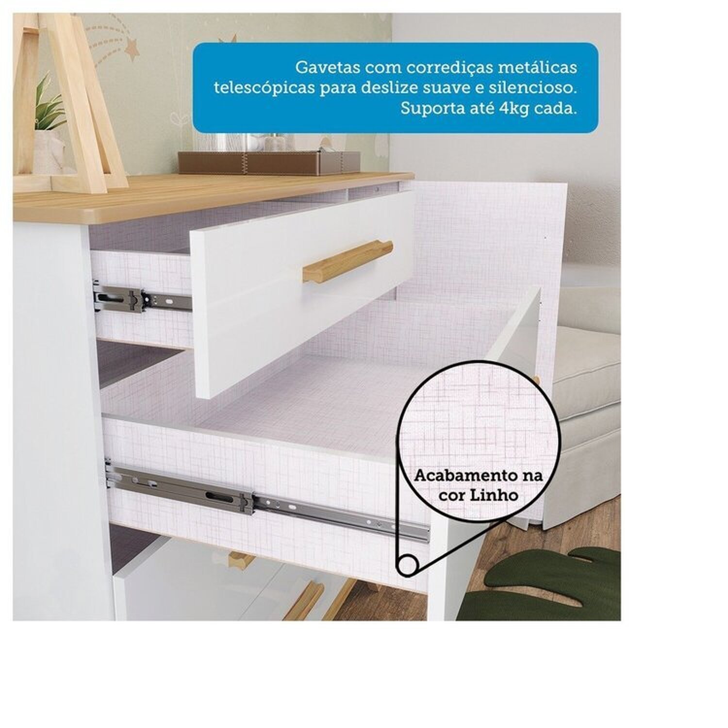 Encontraproduto.com.br - Quarto de Bebê Berço com Capitonê e Cômoda 100% Mdf Retrô Kakau Espresso Móveis Branco Brilho/Amêndoa/Branco