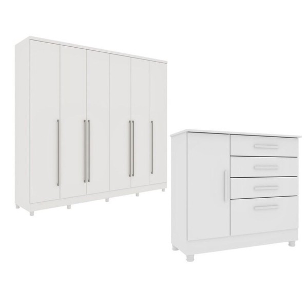 Guarda-roupa 6 Portas Portugal E Comoda 4 Gavetas Chicago Com Pés Espresso Móveis Neve