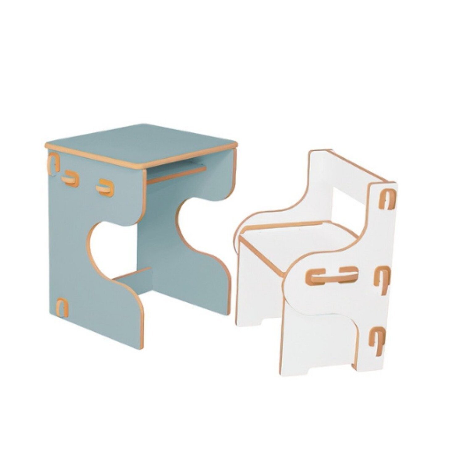 Mesa e Cadeira Infantil de Encaixe Quebra-cabeça Azul/Branco