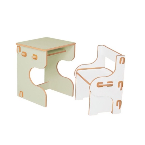 Encontraproduto.com.br - Mesa e Cadeira Infantil de Encaixe Quebra-cabeça Verde/Branco