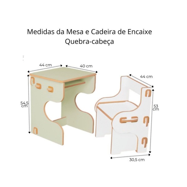 Encontraproduto.com.br - Mesa e Cadeira Infantil de Encaixe Quebra-cabeça Verde/Branco