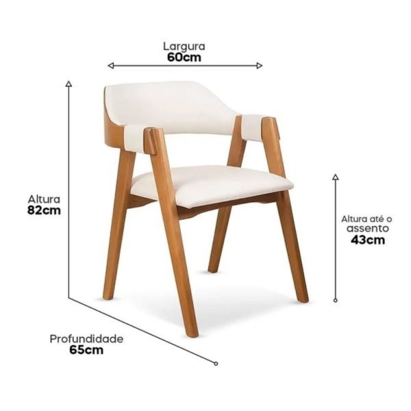 Encontraproduto.com.br - Kit De 6 Cadeiras De Madeira Maciça Linho Encosto Anatômico Com Apoio No Braço Dalia Branco