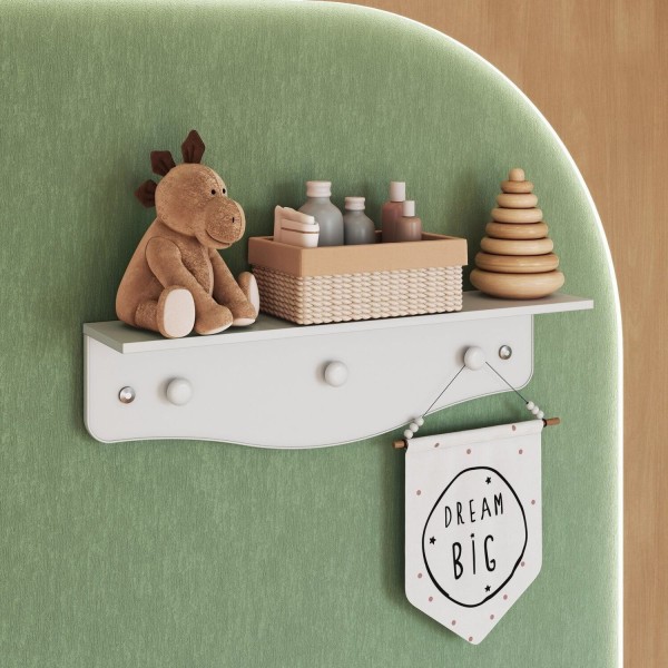 Encontraproduto.com.br - Prateleira Infantil com Cabideiro Linha Encanto Branco