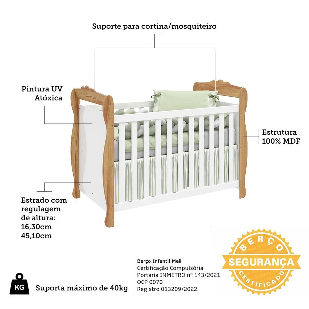 Encontraproduto.com.br - Quarto de Bebê com Guarda-Roupa 4 Portas e Berço Minicama 100% MDF Nina Espresso Móveis Branco Brilho/Amêndoa