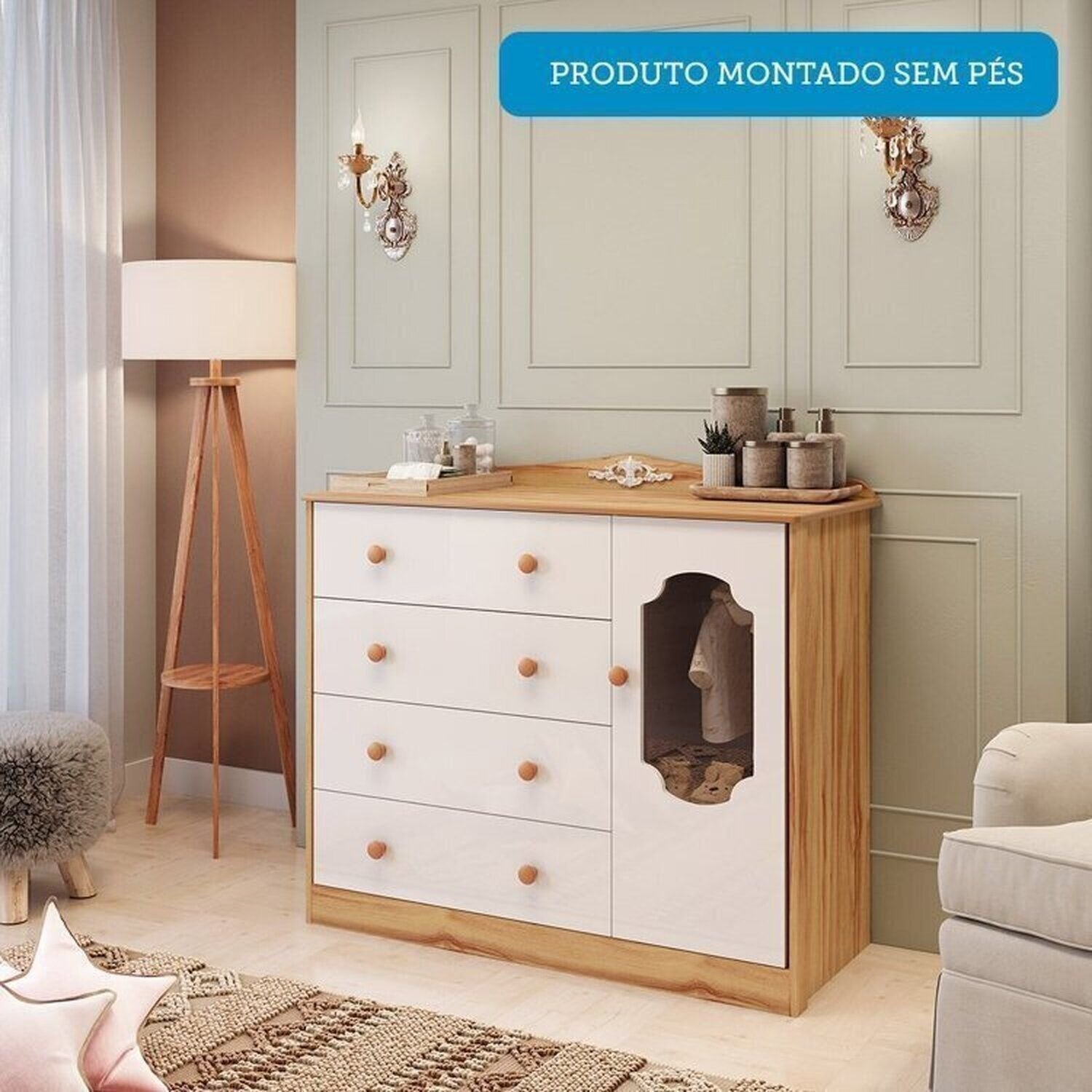 Encontraproduto.com.br - Quarto de Bebê com Guarda-roupa Cômoda Janelados e Berço 100% MDF Mateo Provençal Espresso Móveis Branco Brilho/Amêndoa