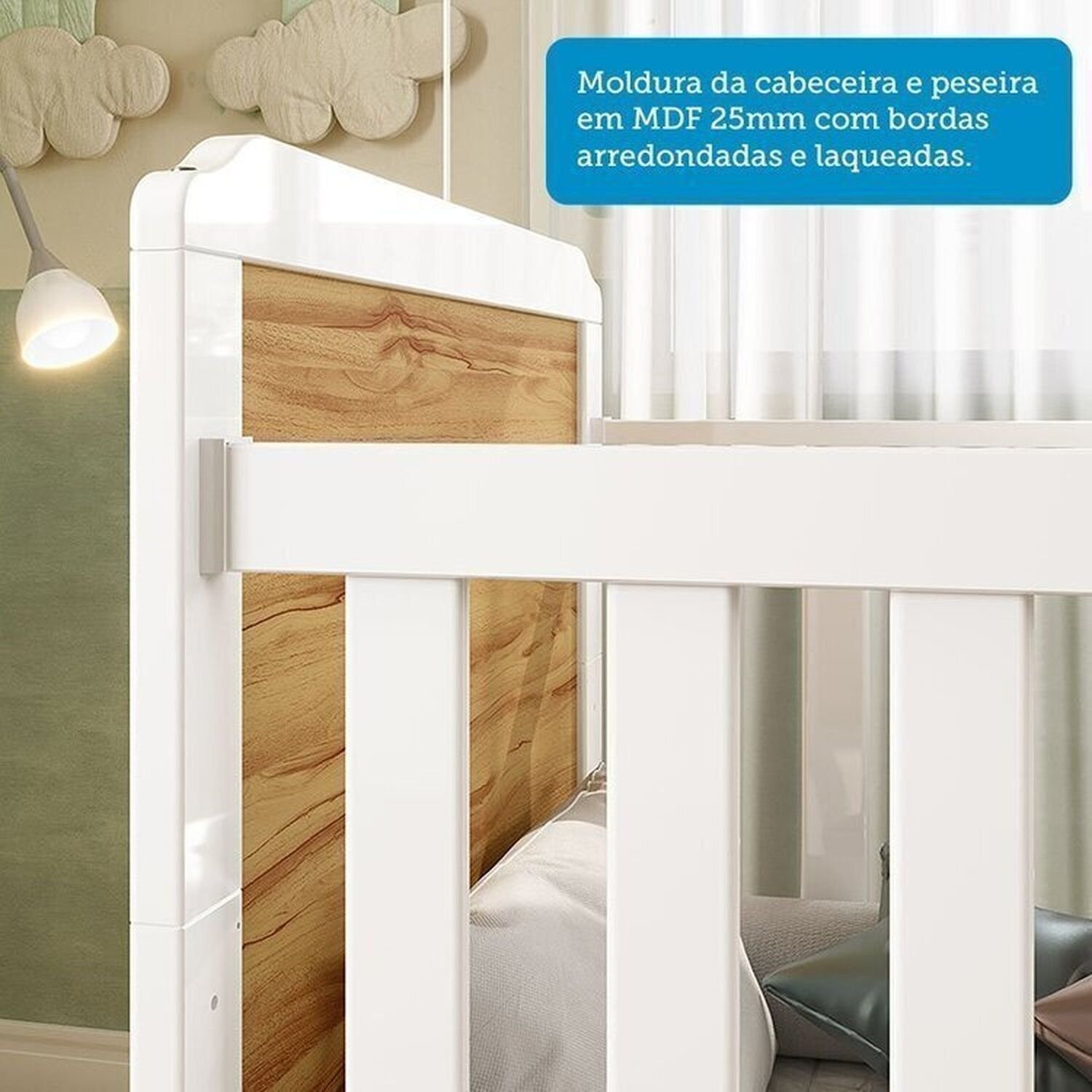 Encontraproduto.com.br - Quarto de Bebê com Guarda-roupa Cômoda Janelados e Berço 100% MDF Mateo Provençal Espresso Móveis Branco Brilho/Amêndoa