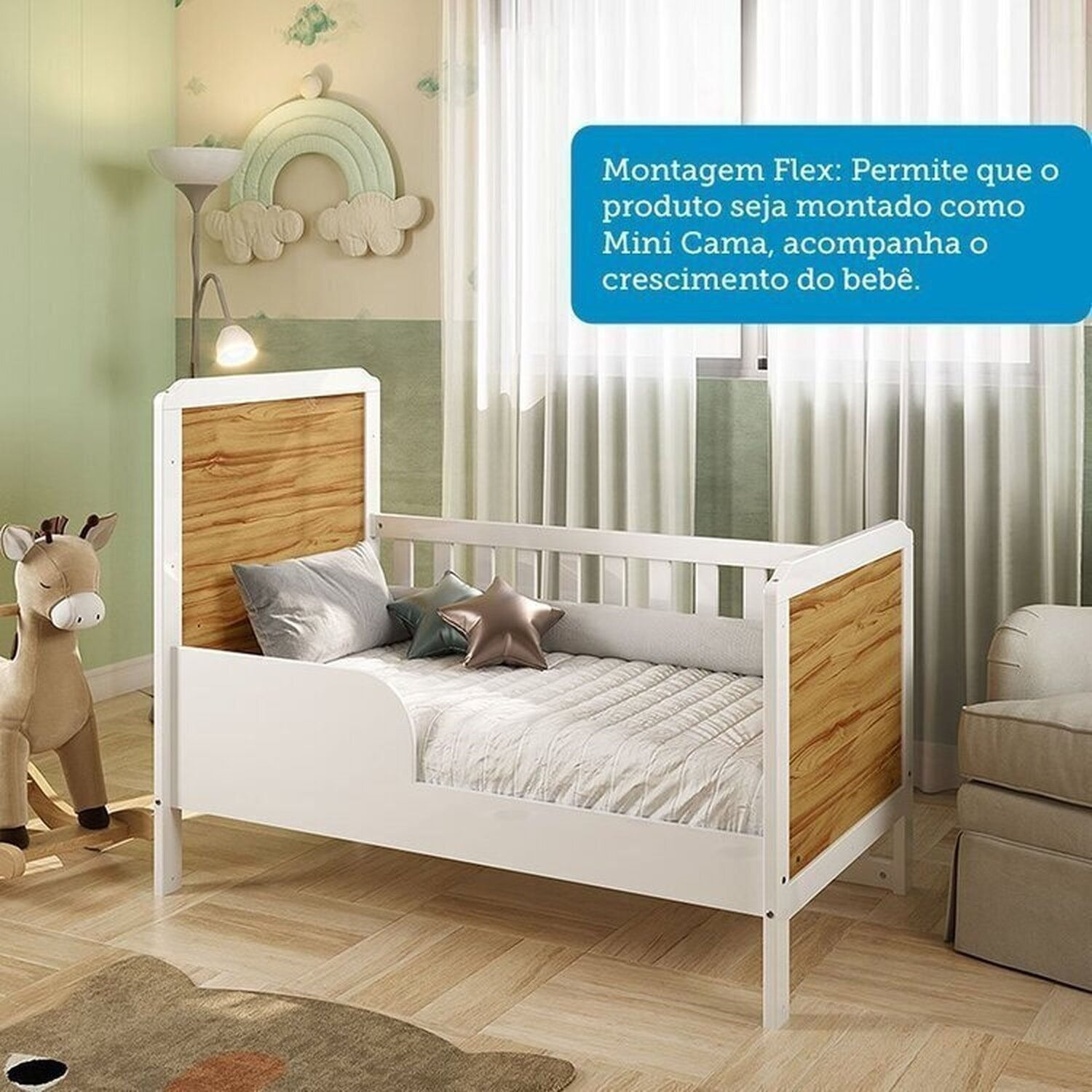 Encontraproduto.com.br - Quarto de Bebê com Guarda-roupa Cômoda Janelados e Berço 100% MDF Mateo Provençal Espresso Móveis Branco Brilho/Amêndoa