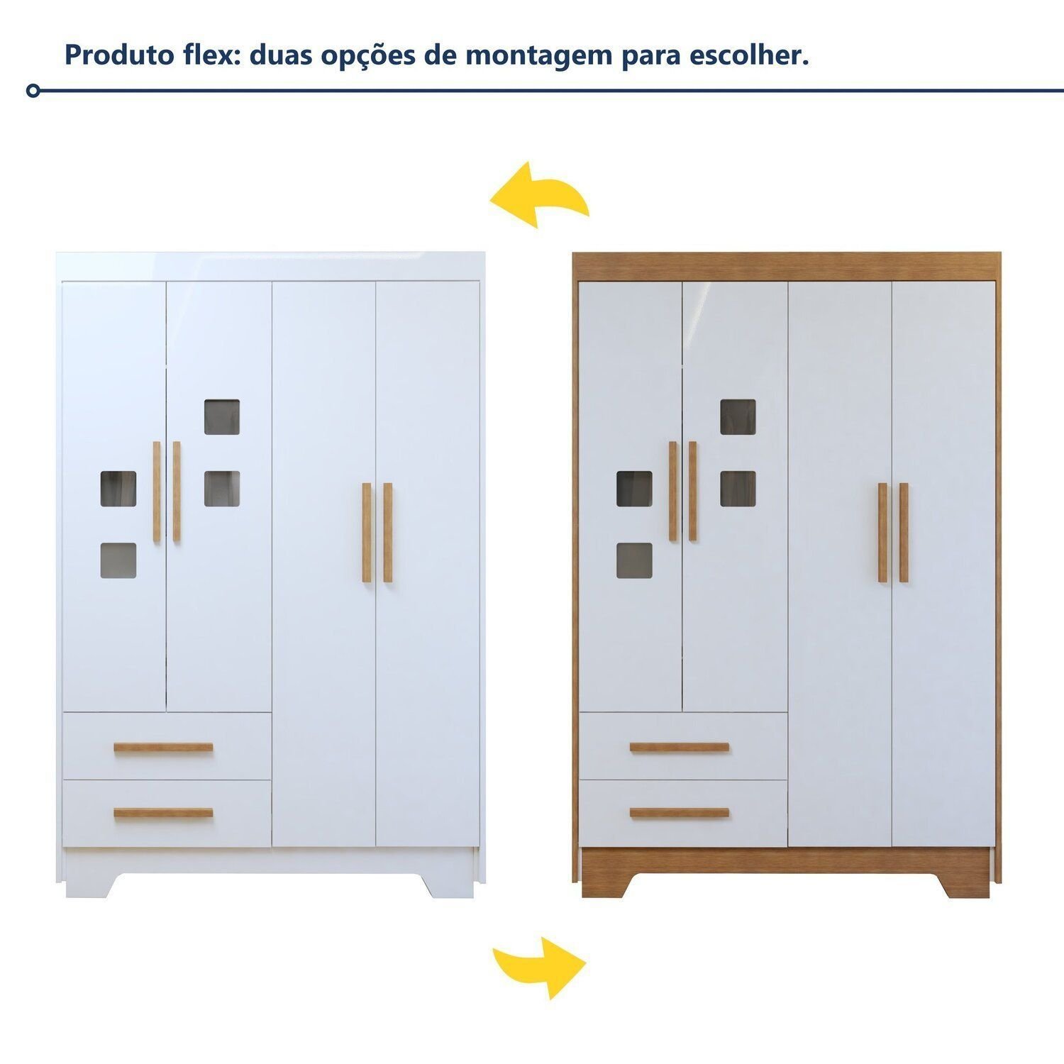 Encontraproduto.com.br - Quarto de Bebê Completo com Guarda-roupa, Berço e Cômoda Sonho Branco/Amadeirado