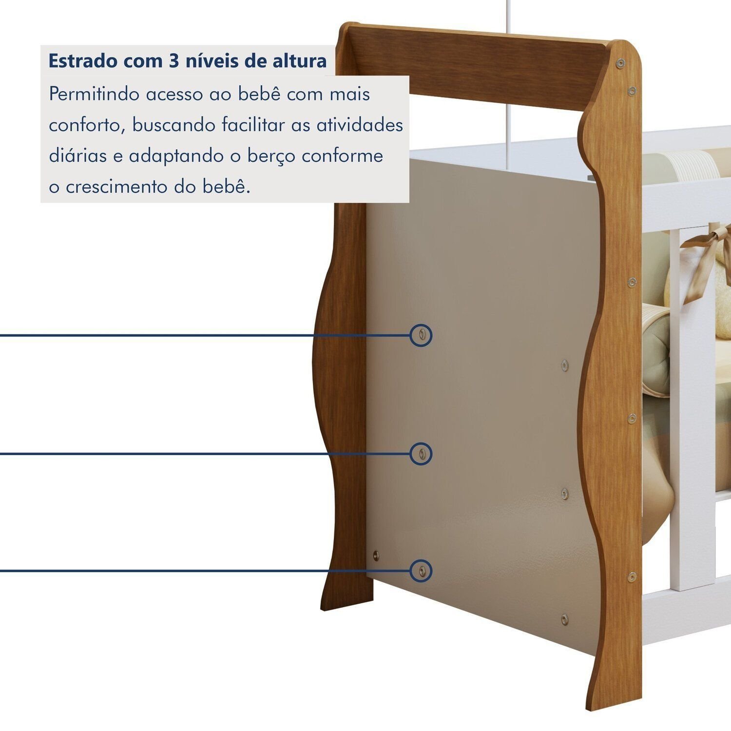 Encontraproduto.com.br - Quarto de Bebê Completo com Guarda-roupa, Berço e Cômoda Sonho Branco/Amadeirado