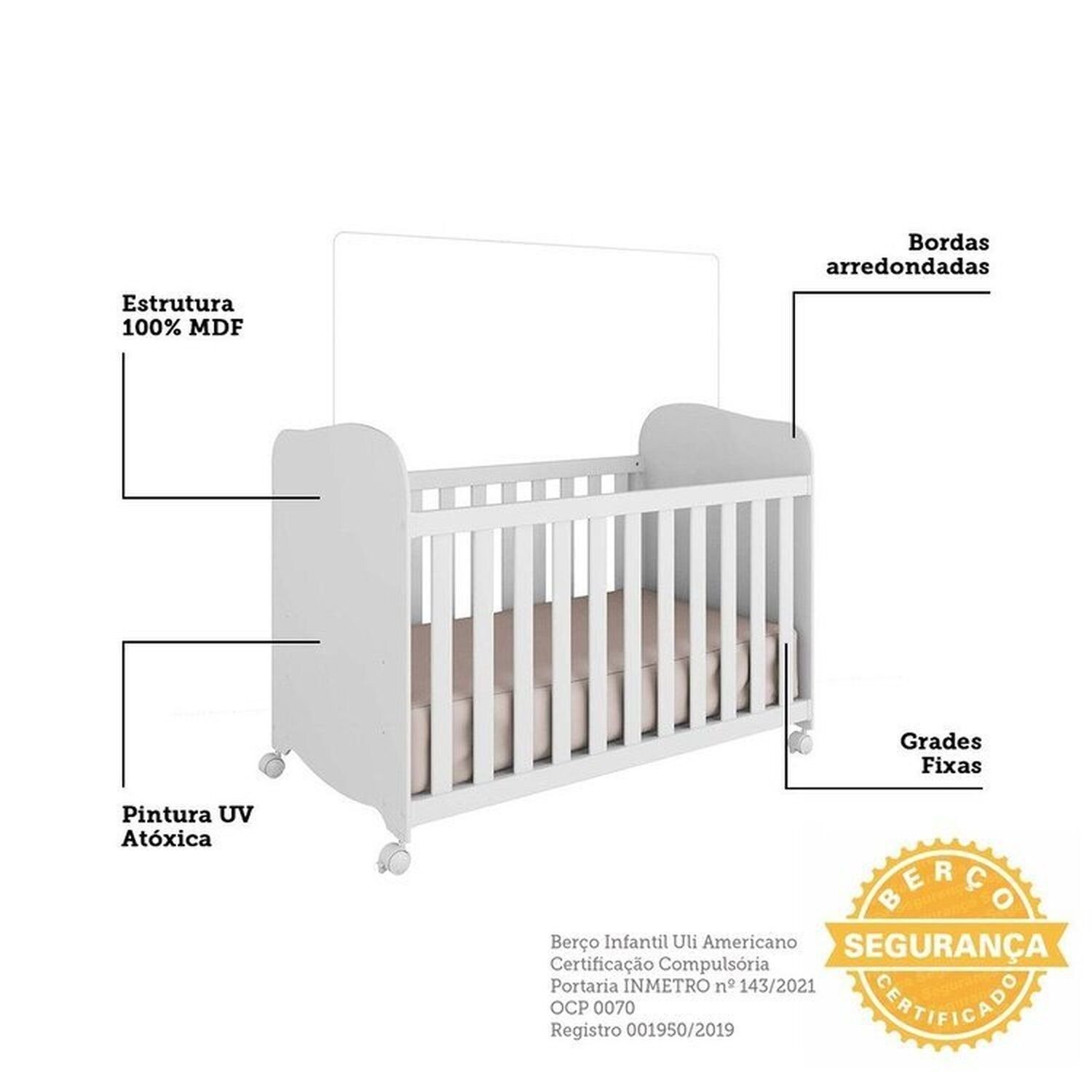 Encontraproduto.com.br - Quarto de Bebê com Guarda Roupa 2 Portas e Berço Teka 100% Mdf Espresso Móveis Branco Brilho