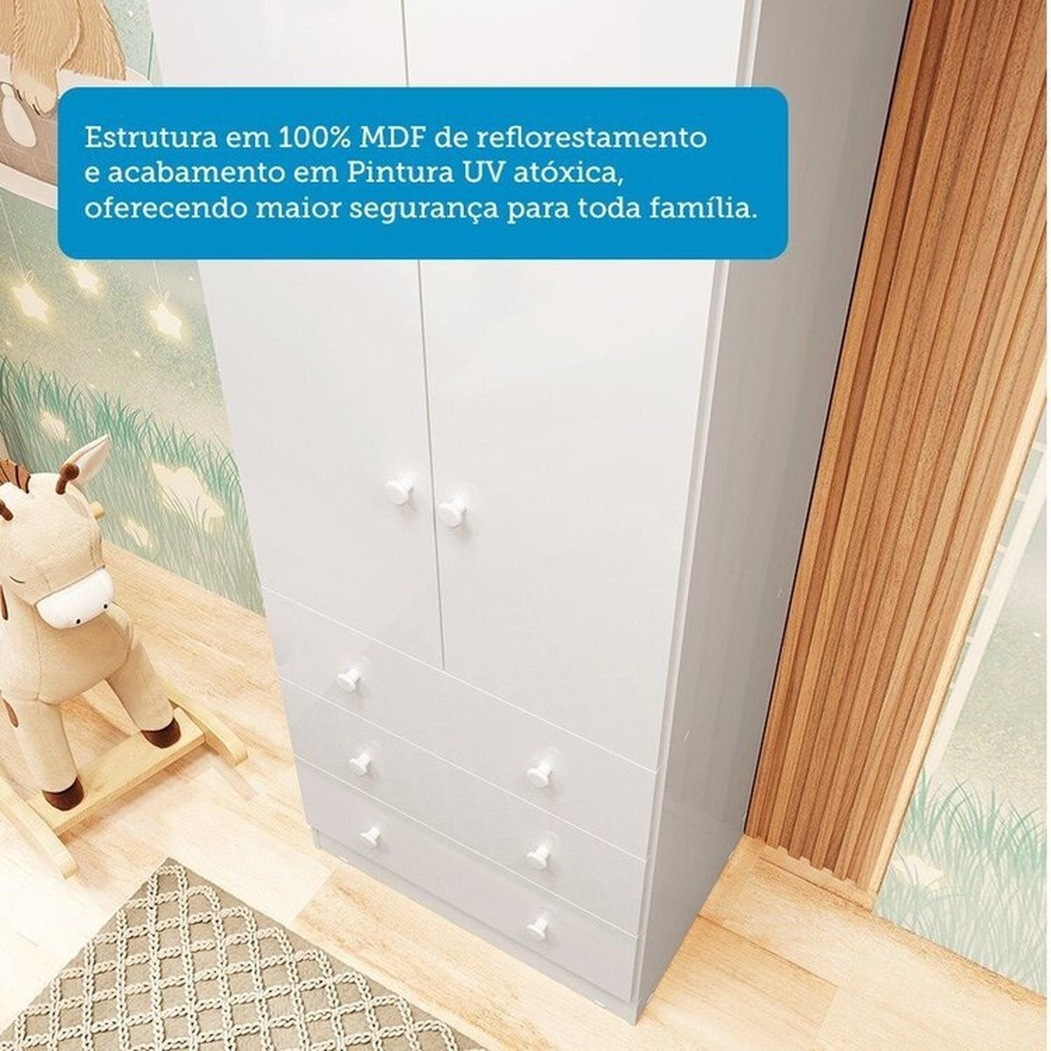 Encontraproduto.com.br - Quarto de Bebê com Guarda Roupa 2 Portas e Berço Teka 100% Mdf Espresso Móveis Branco Brilho