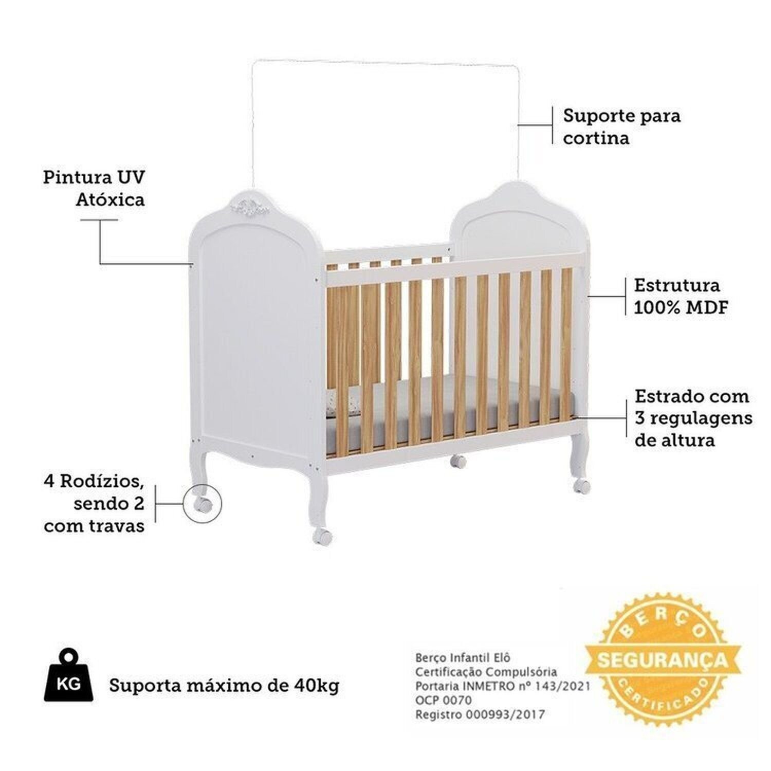 Encontraproduto.com.br - Quarto de Bebê Guarda-roupa Cômoda Janelado 2 Berços Maya Clássico 100% Mdf Espresso Móveis Branco Brilho/Amêndoa/Branco