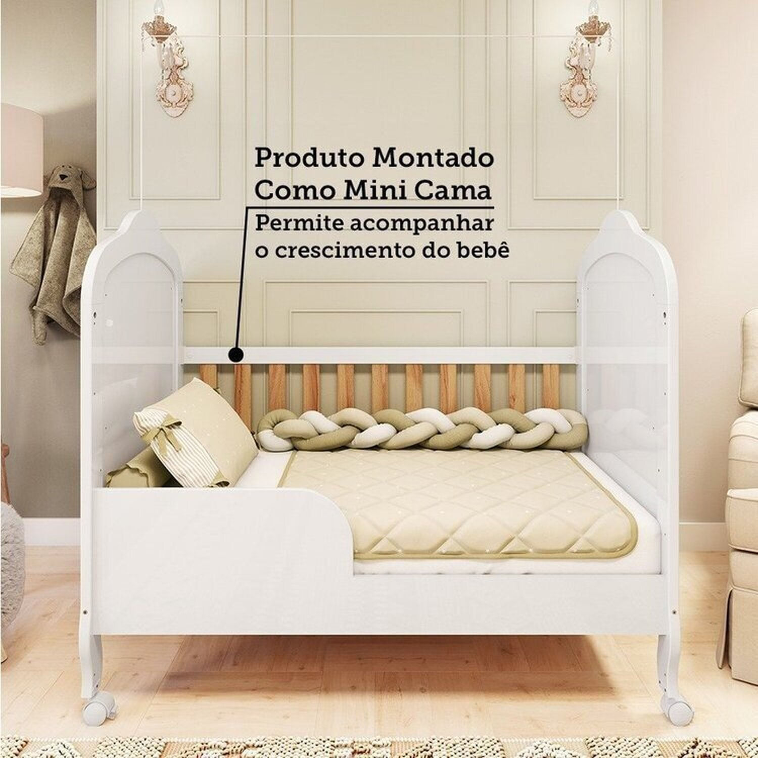 Encontraproduto.com.br - Quarto de Bebê Guarda-roupa Cômoda Janelado 2 Berços Maya Clássico 100% Mdf Espresso Móveis Branco Brilho/Amêndoa/Branco