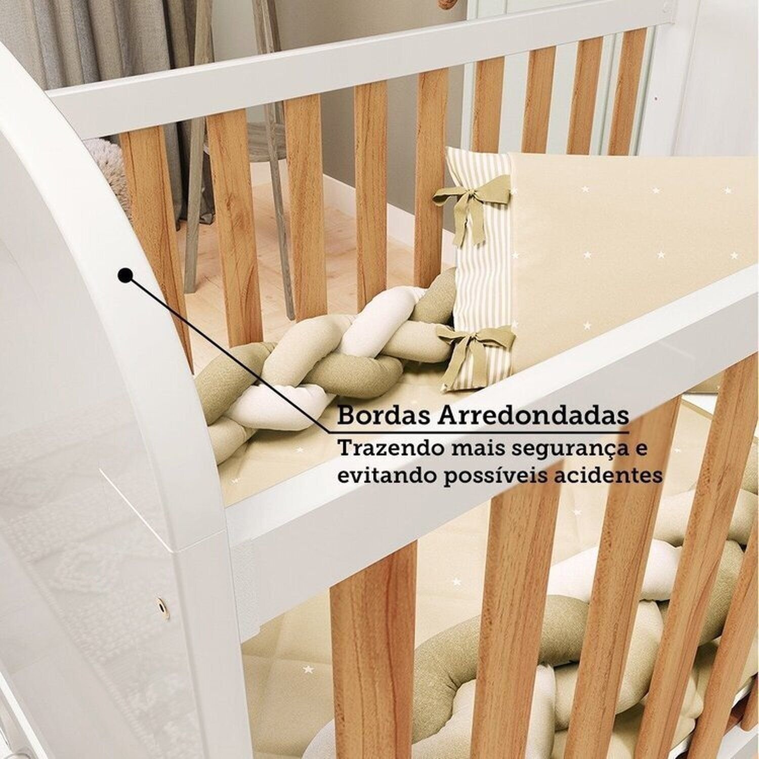 Encontraproduto.com.br - Quarto de Bebê Guarda-roupa Cômoda Janelado 2 Berços Maya Clássico 100% Mdf Espresso Móveis Branco Brilho/Amêndoa/Branco