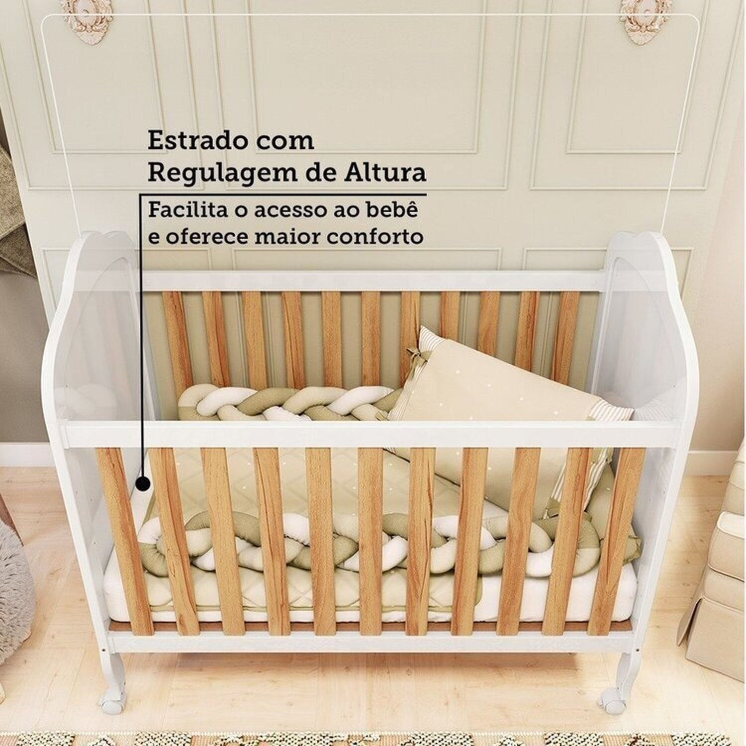 Encontraproduto.com.br - Quarto de Bebê Guarda-roupa Cômoda Janelado 2 Berços Maya Clássico 100% Mdf Espresso Móveis Branco Brilho/Amêndoa/Branco