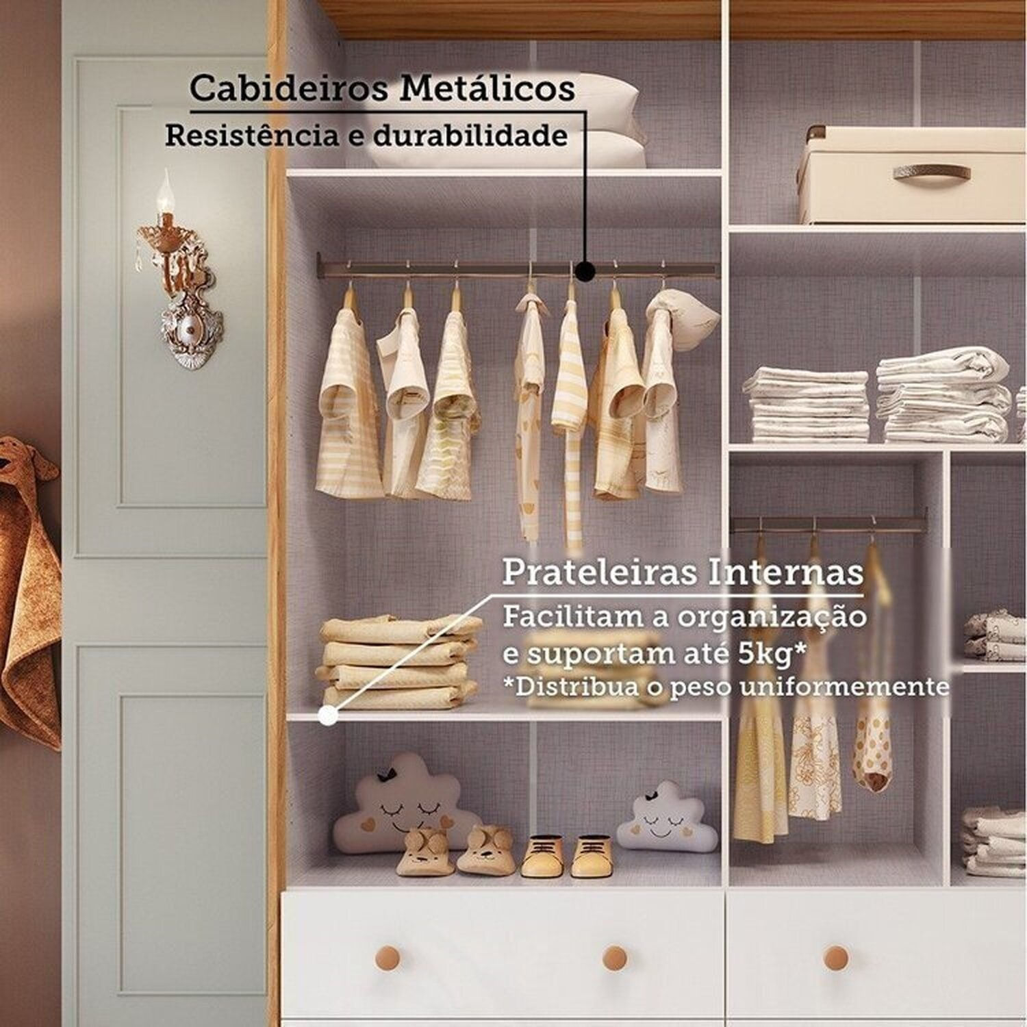 Encontraproduto.com.br - Quarto de Bebê Guarda-roupa Cômoda Janelado 2 Berços Maya Clássico 100% Mdf Espresso Móveis Branco Brilho/Amêndoa/Branco