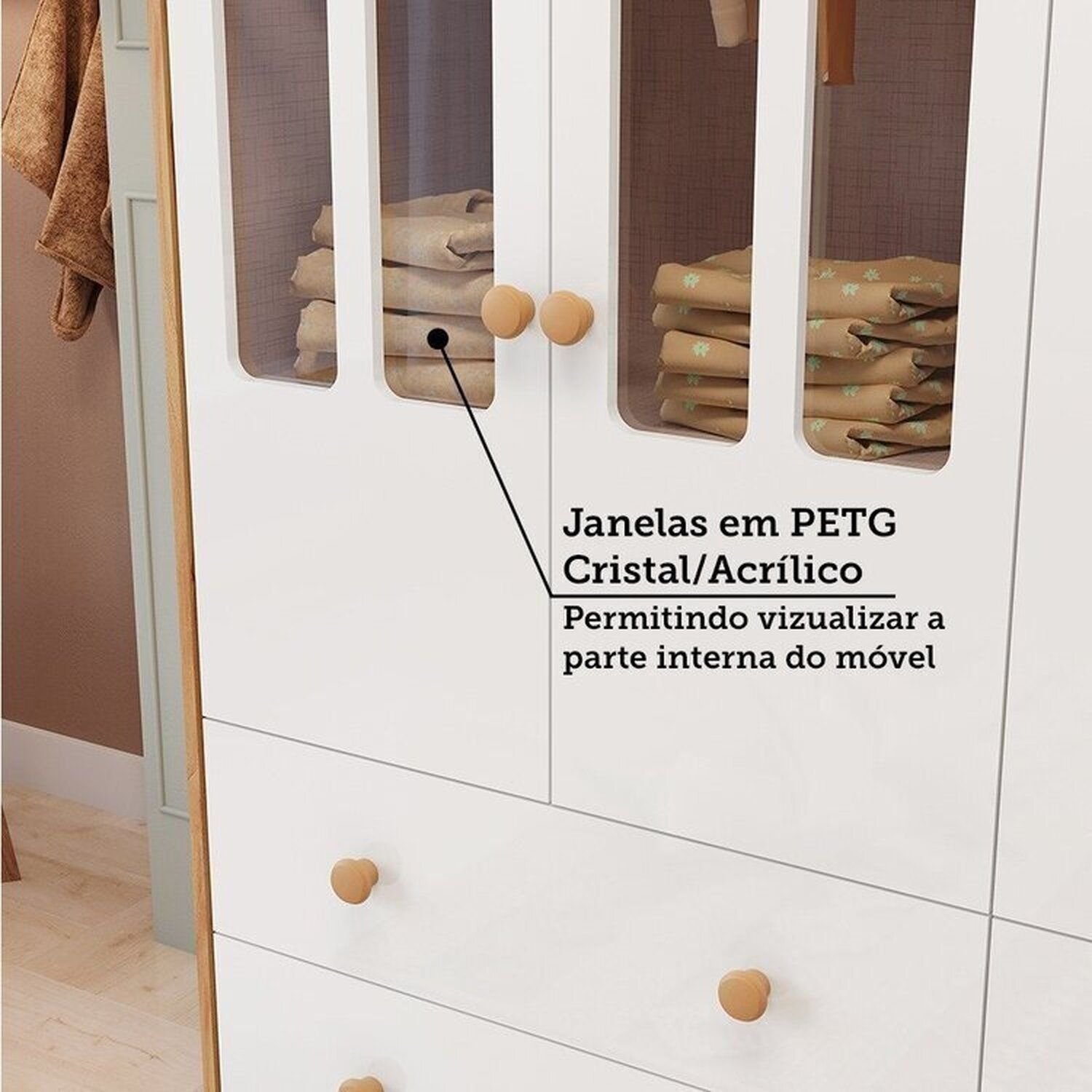 Encontraproduto.com.br - Quarto de Bebê Guarda-roupa Cômoda Janelado 2 Berços Maya Clássico 100% Mdf Espresso Móveis Branco Brilho/Amêndoa/Branco