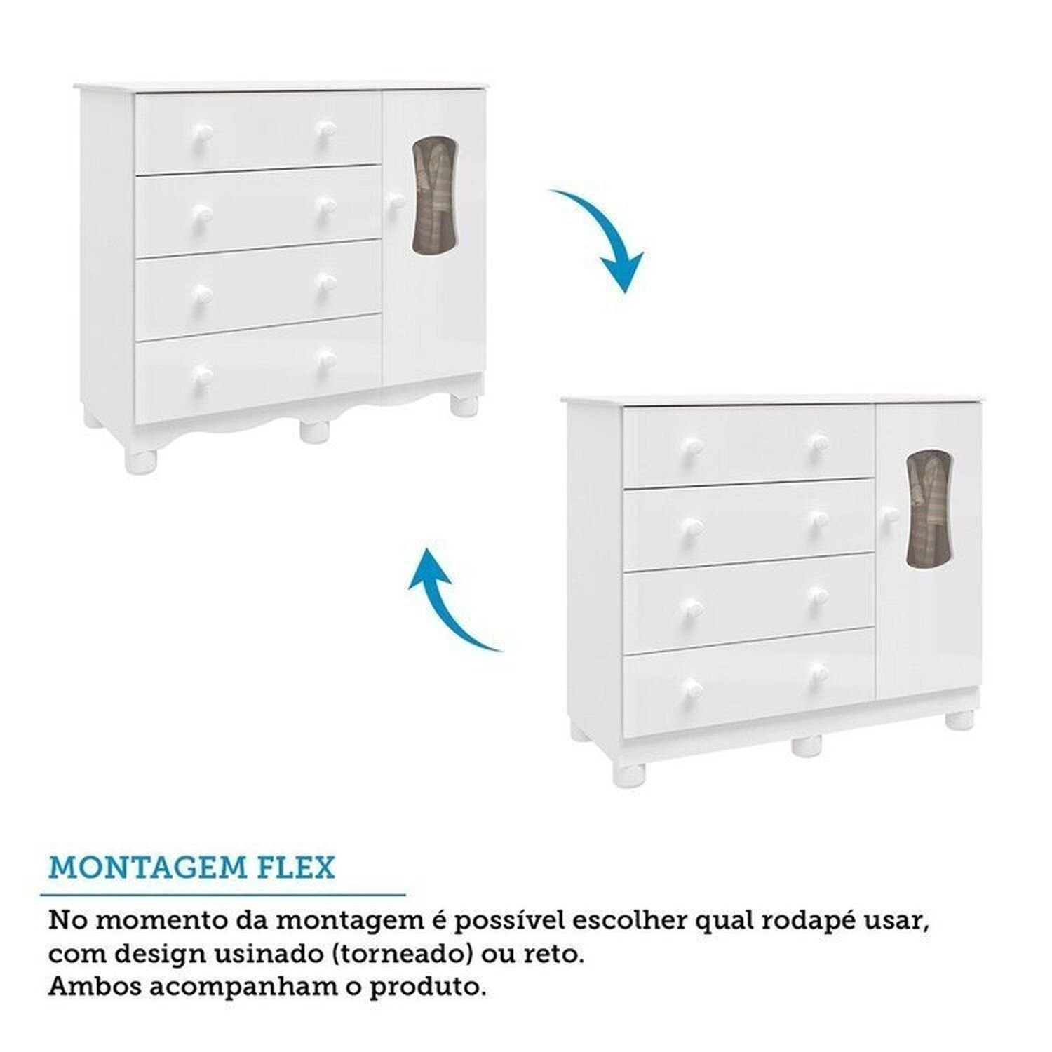Encontraproduto.com.br - Quarto de Bebê com Cômoda Janelada e Berço Minicama 100% Mdf Aurora Espresso Móveis Branco Brilho