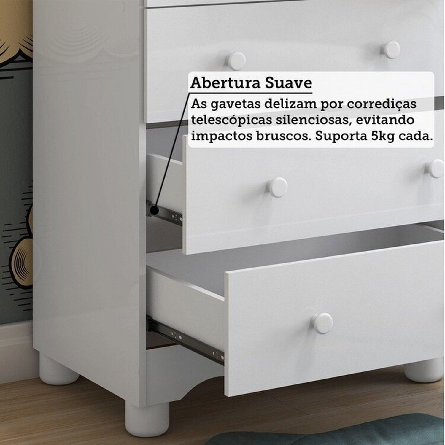 Encontraproduto.com.br - Quarto de Bebê com Cômoda Janelada e Berço Minicama 100% Mdf Aurora Espresso Móveis Branco Brilho