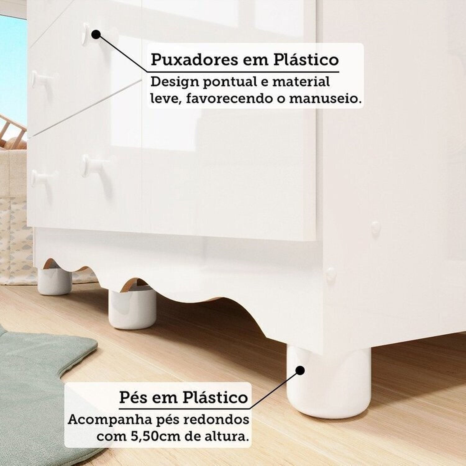 Encontraproduto.com.br - Quarto de Bebê com Cômoda Janelada e Berço Minicama 100% Mdf Aurora Espresso Móveis Branco Brilho