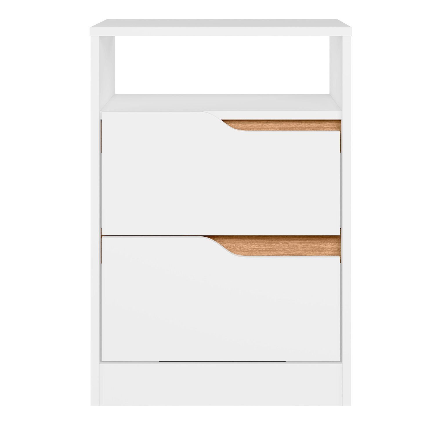 Mesa de Cabeceira 2 Gavetas sem Pés Doble Branco / Freijó