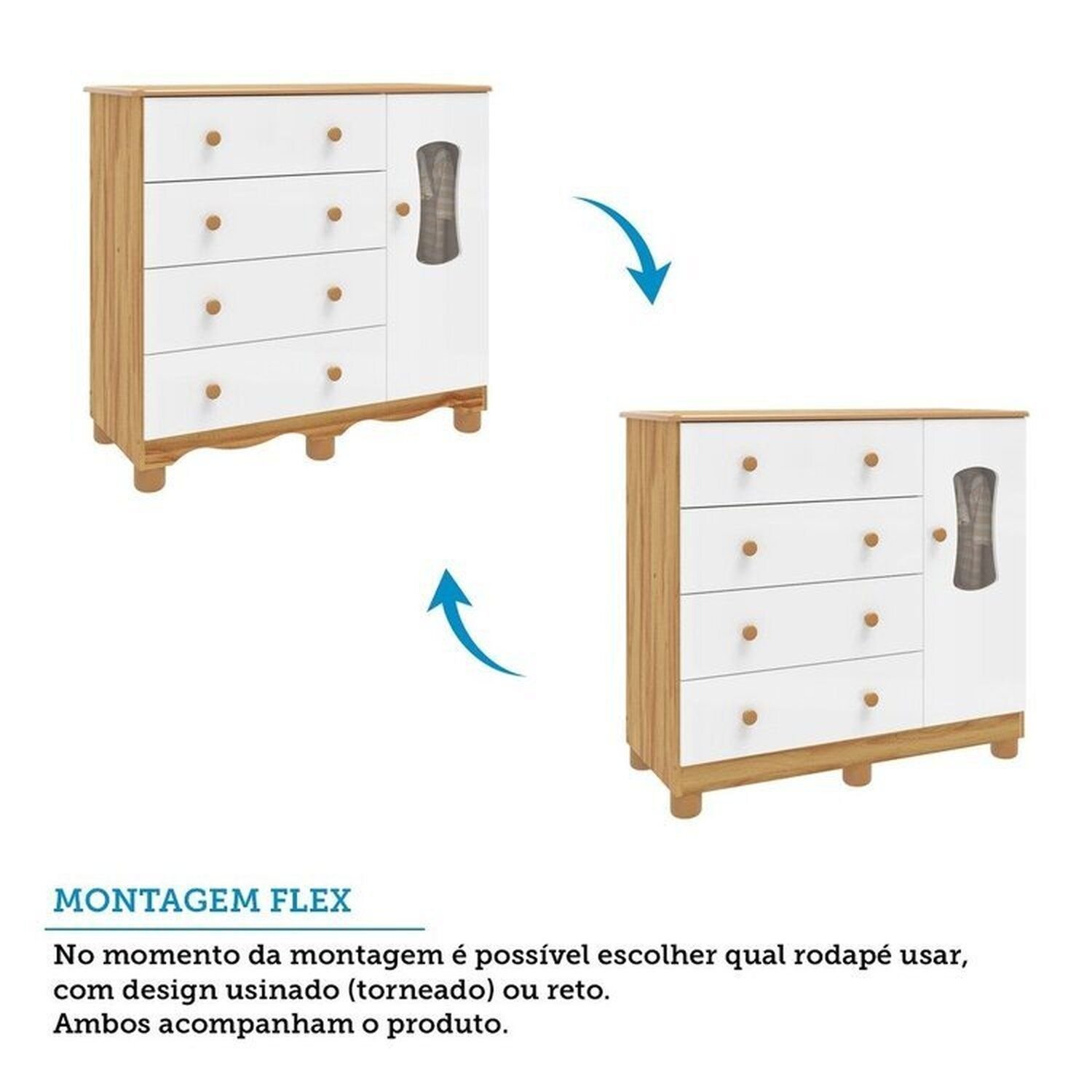 Encontraproduto.com.br - Quarto de Bebê com Cômoda 1 Porta Janelada 4 Gavetas e Berço Minicama 100% Mdf Lena Espresso Móveis Branco Brilho/Amêndoa