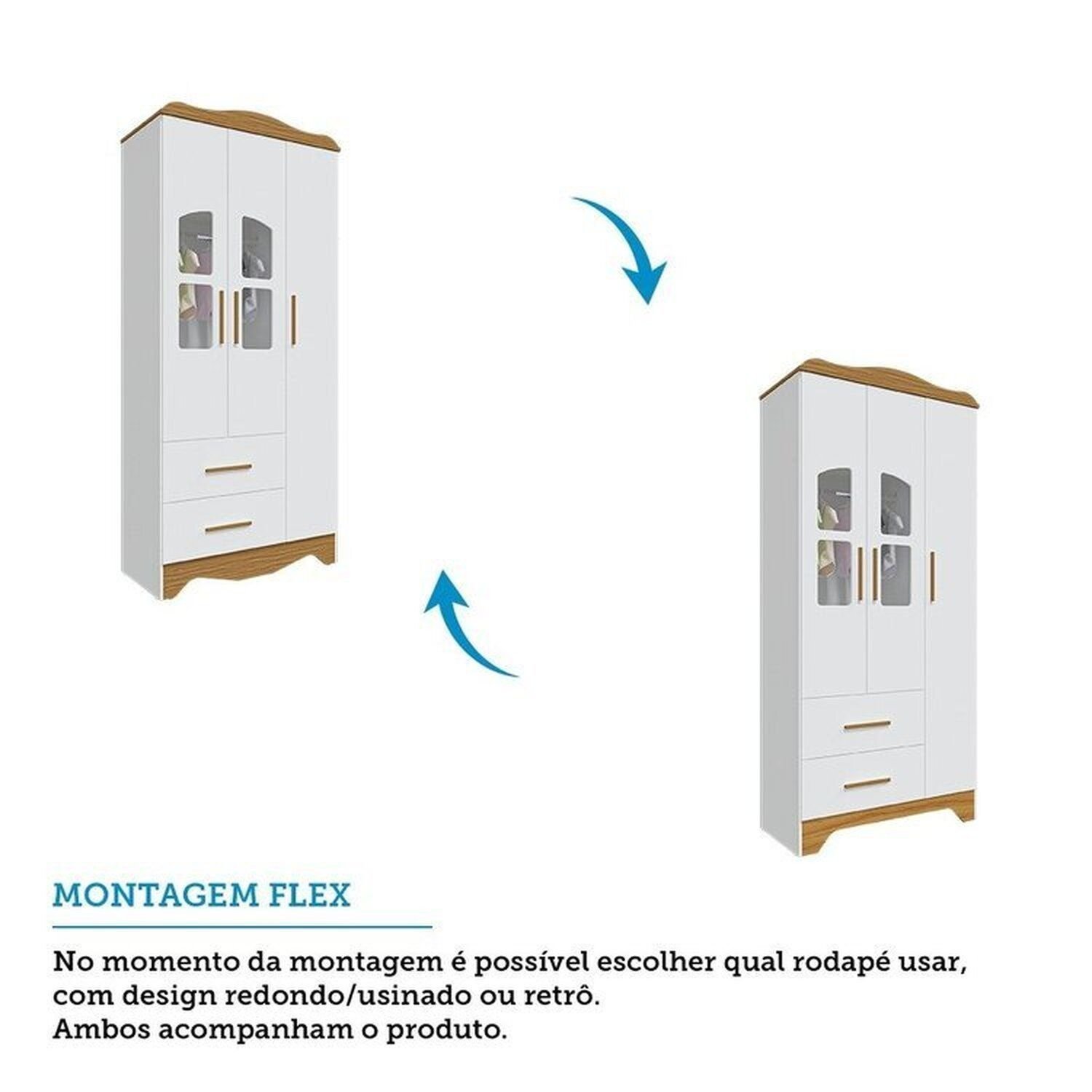 Encontraproduto.com.br - Quarto de Bebê com Berço e Guarda-roupas Cômoda 4 Portas Janeladas 100% Mdf Alice Espresso Móveis Branco Brilho/Amêndoa