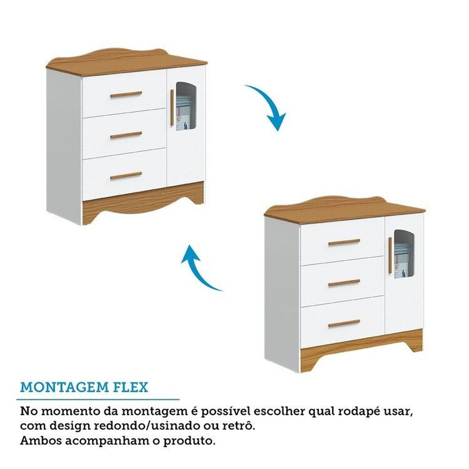 Encontraproduto.com.br - Quarto de Bebê com Berço e Guarda-roupas Cômoda 4 Portas Janeladas 100% Mdf Alice Espresso Móveis Branco Brilho/Amêndoa