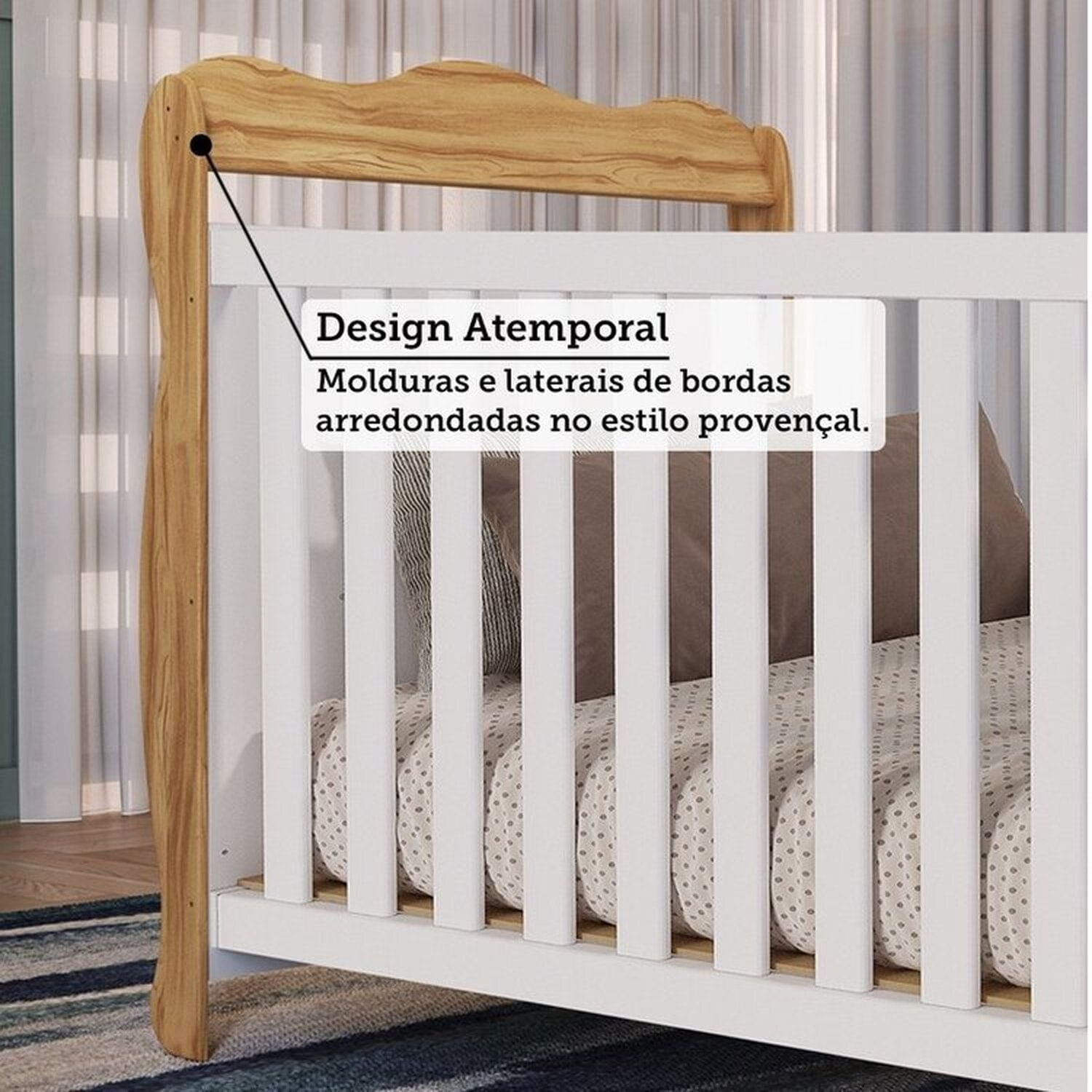 Encontraproduto.com.br - Quarto de Bebê com Berço e Guarda-roupas Cômoda 4 Portas Janeladas 100% Mdf Alice Espresso Móveis Branco Brilho/Amêndoa
