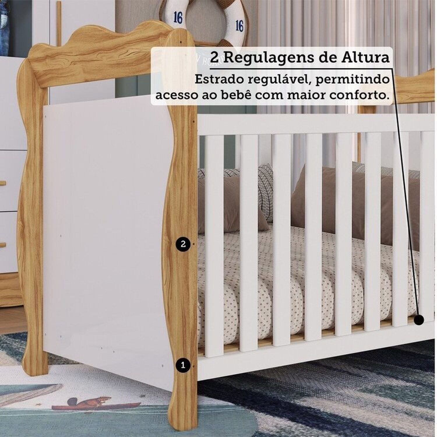 Encontraproduto.com.br - Quarto de Bebê com Berço e Guarda-roupas Cômoda 4 Portas Janeladas 100% Mdf Alice Espresso Móveis Branco Brilho/Amêndoa