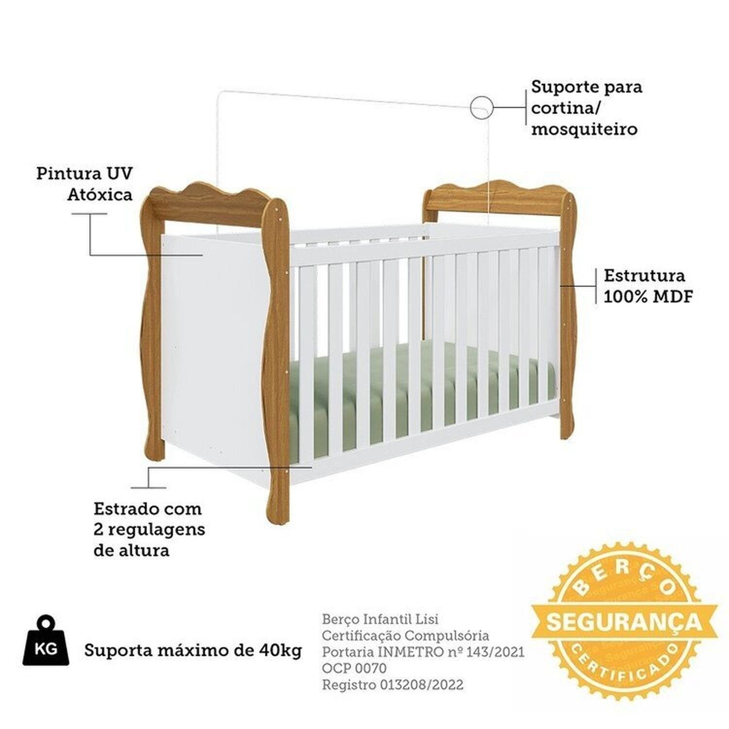 Encontraproduto.com.br - Quarto de Bebê com Cômoda 1 Porta Janelada 4 Gavetas e Berço Minicama 100% Mdf Alice Espresso Móveis Branco Brilho/Amêndoa