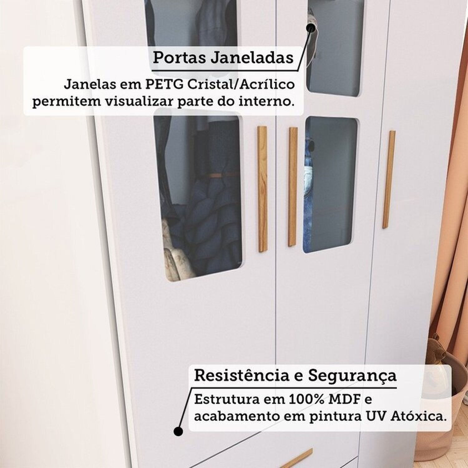 Encontraproduto.com.br - Quarto Infantil com Guarda-roupas e Cômoda 4 Portas Janeladas 100% Mdf Alice Espresso Móveis Branco Brilho/Amêndoa
