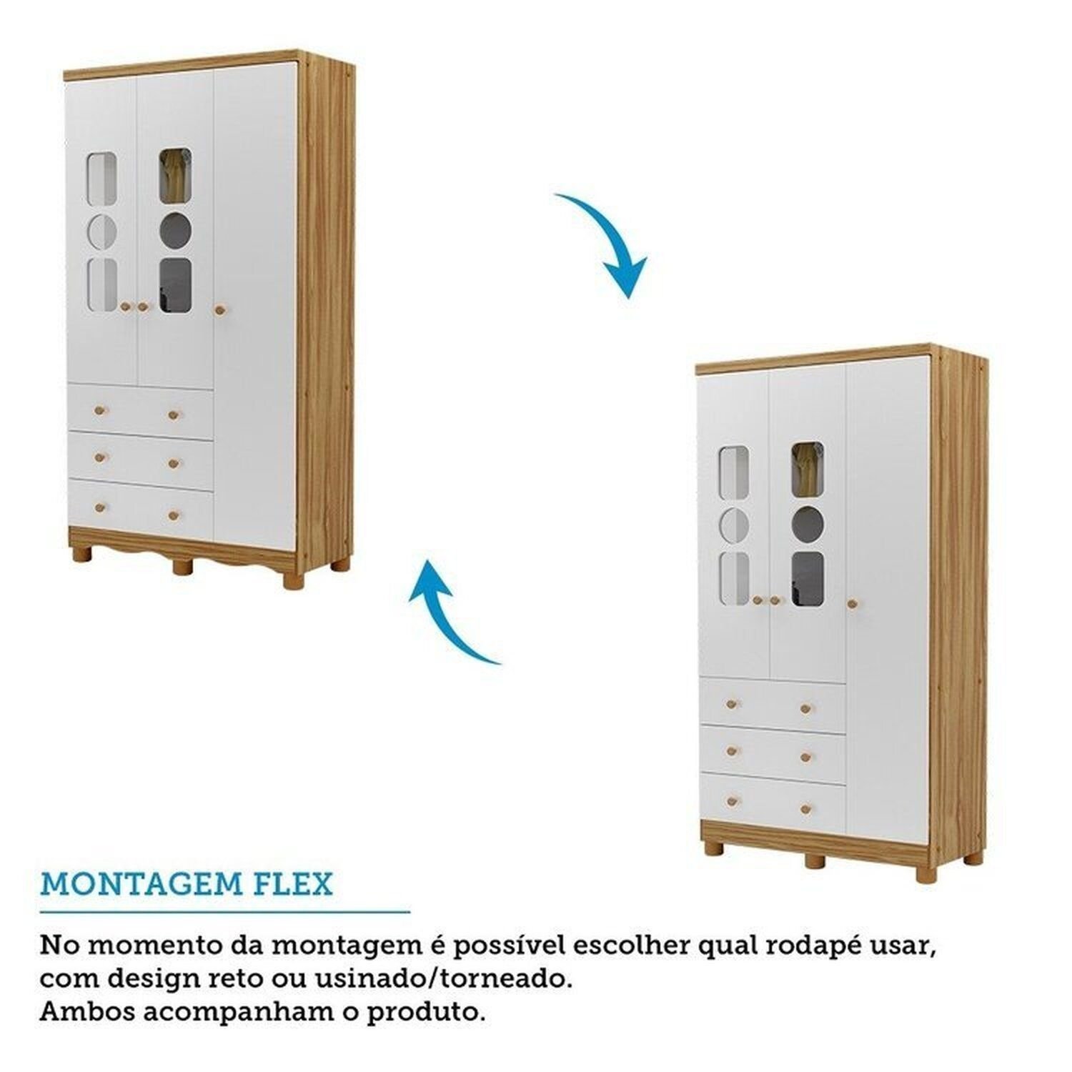 Encontraproduto.com.br - Quarto de Bebê com Guarda-roupas Cômoda 4 Portas Janeladas e Berço 100% Mdf Gael Espresso Móveis Branco Brilho/Amêndoa