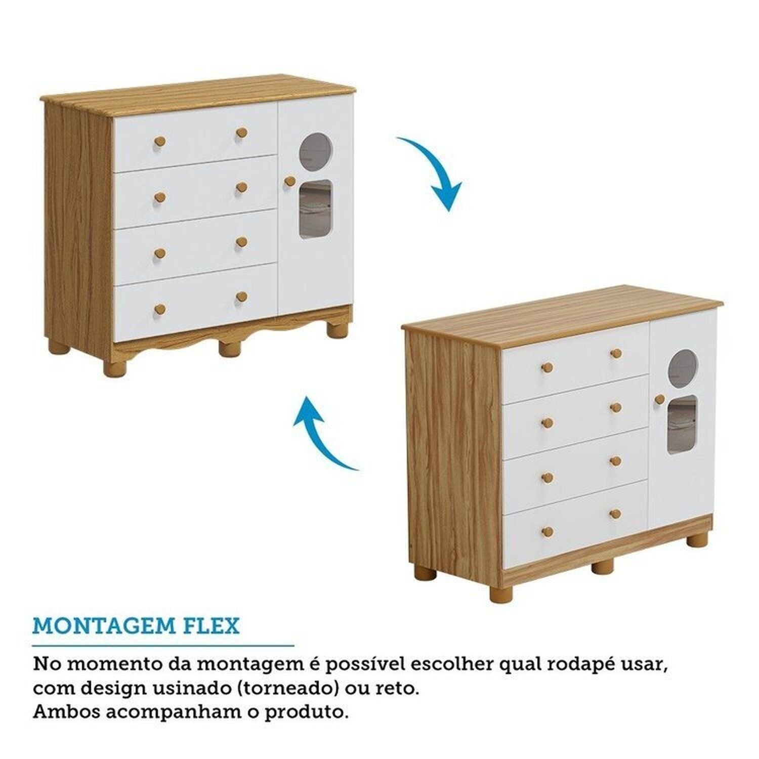 Encontraproduto.com.br - Quarto de Bebê com Guarda-roupas Cômoda 4 Portas Janeladas e Berço 100% Mdf Gael Espresso Móveis Branco Brilho/Amêndoa