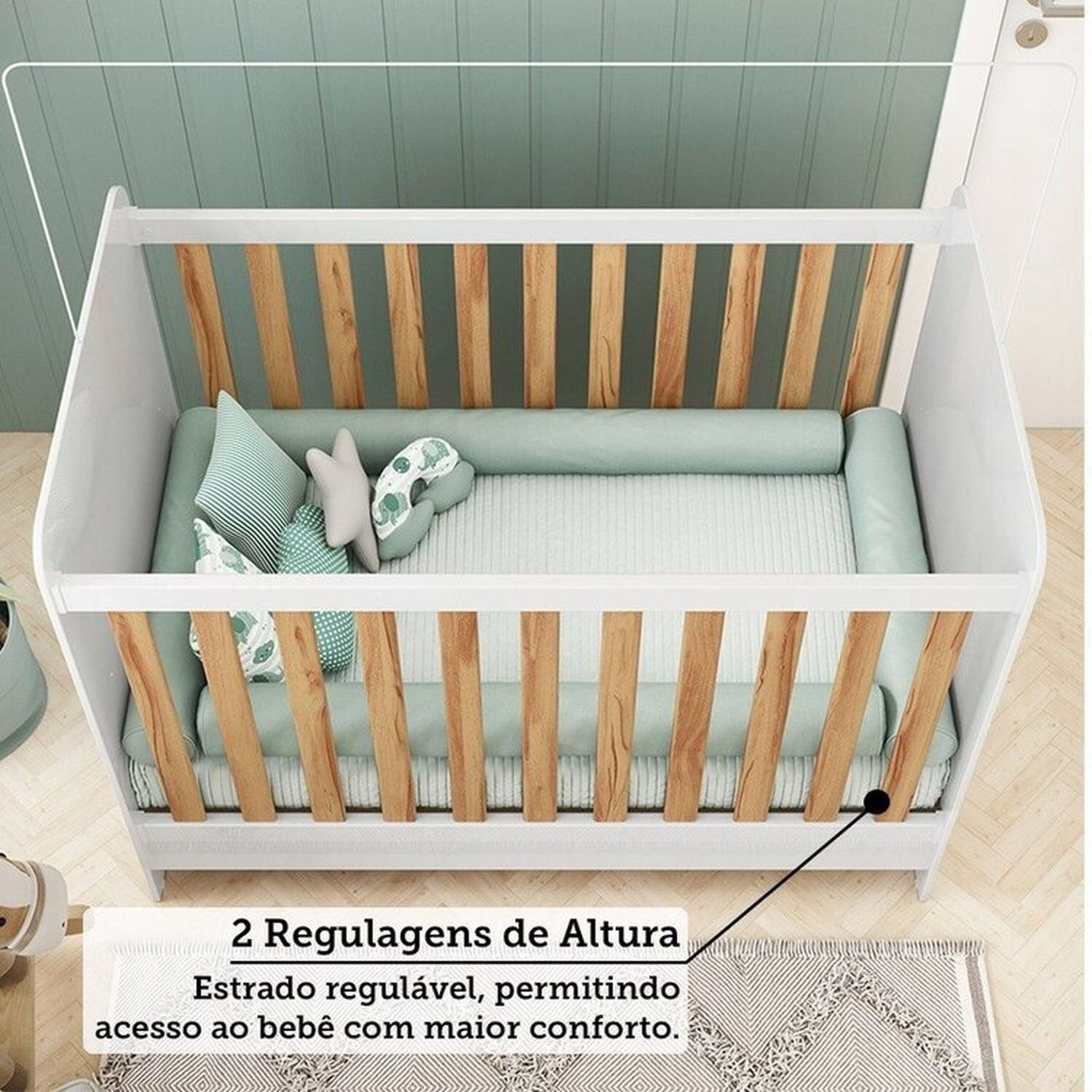 Encontraproduto.com.br - Quarto de Bebê com Guarda-roupas Cômoda 4 Portas Janeladas e Berço 100% Mdf Gael Espresso Móveis Branco Brilho/Amêndoa