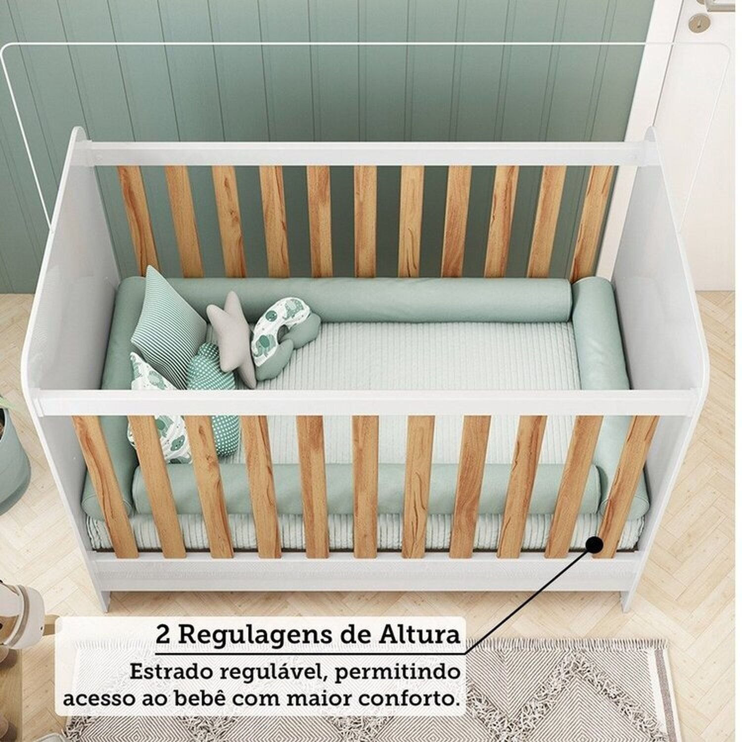 Encontraproduto.com.br - Quarto de Bebê Guarda-roupas 3 Portas Janeladas e Berço Minicama 100% Mdf Gael Espresso Móveis Branco Brilho/Amêndoa
