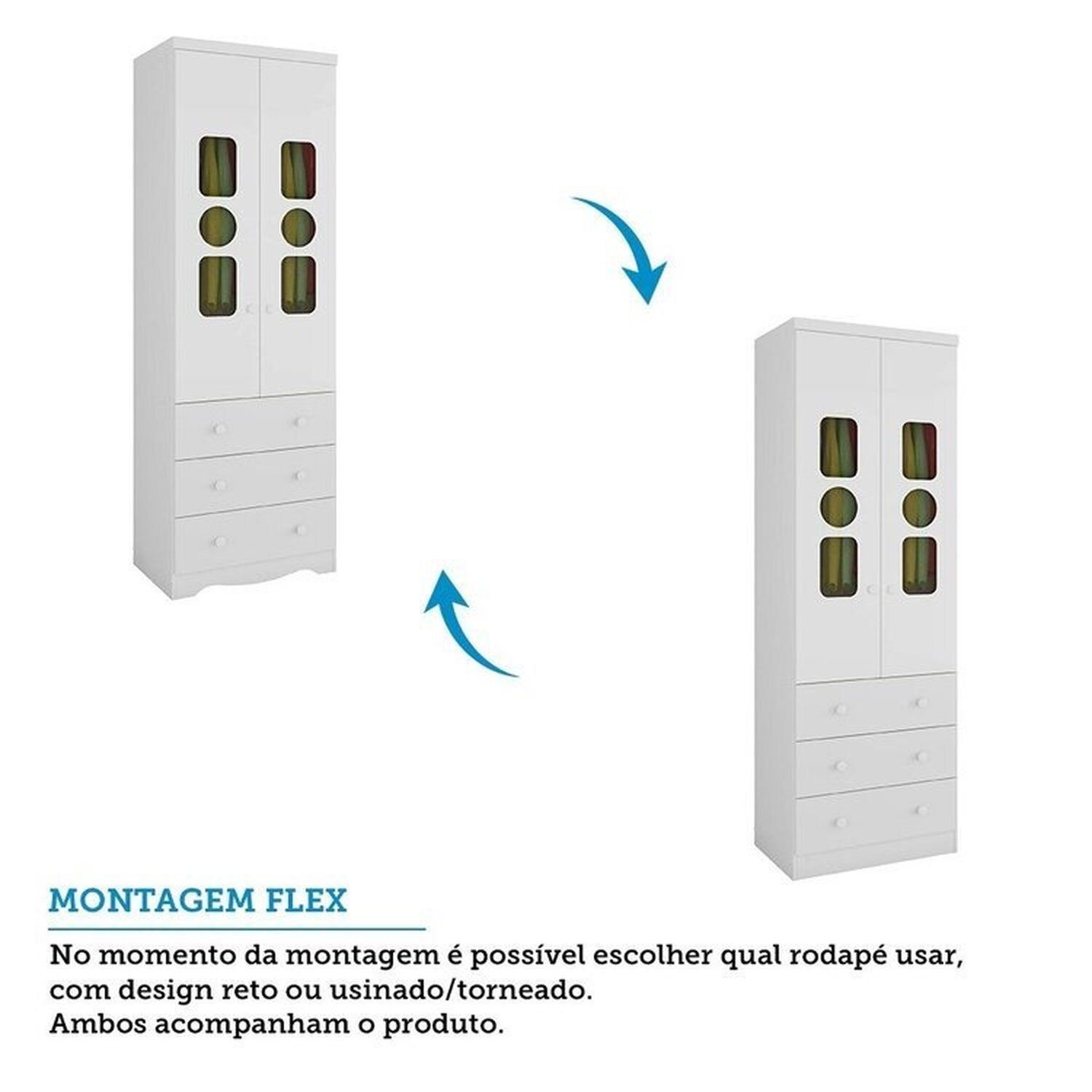 Encontraproduto.com.br - Quarto de Bebê com Guarda-roupas Cômoda 4 Portas Janeladas e Berço 100% Mdf Yaya Espresso Móveis Branco Brilho