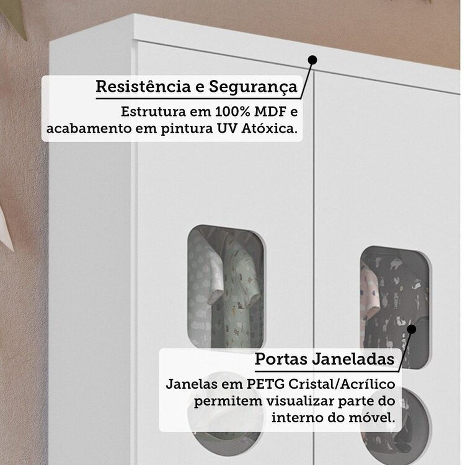 Encontraproduto.com.br - Quarto de Bebê com Guarda-roupas Cômoda 4 Portas Janeladas e Berço 100% Mdf Yaya Espresso Móveis Branco Brilho