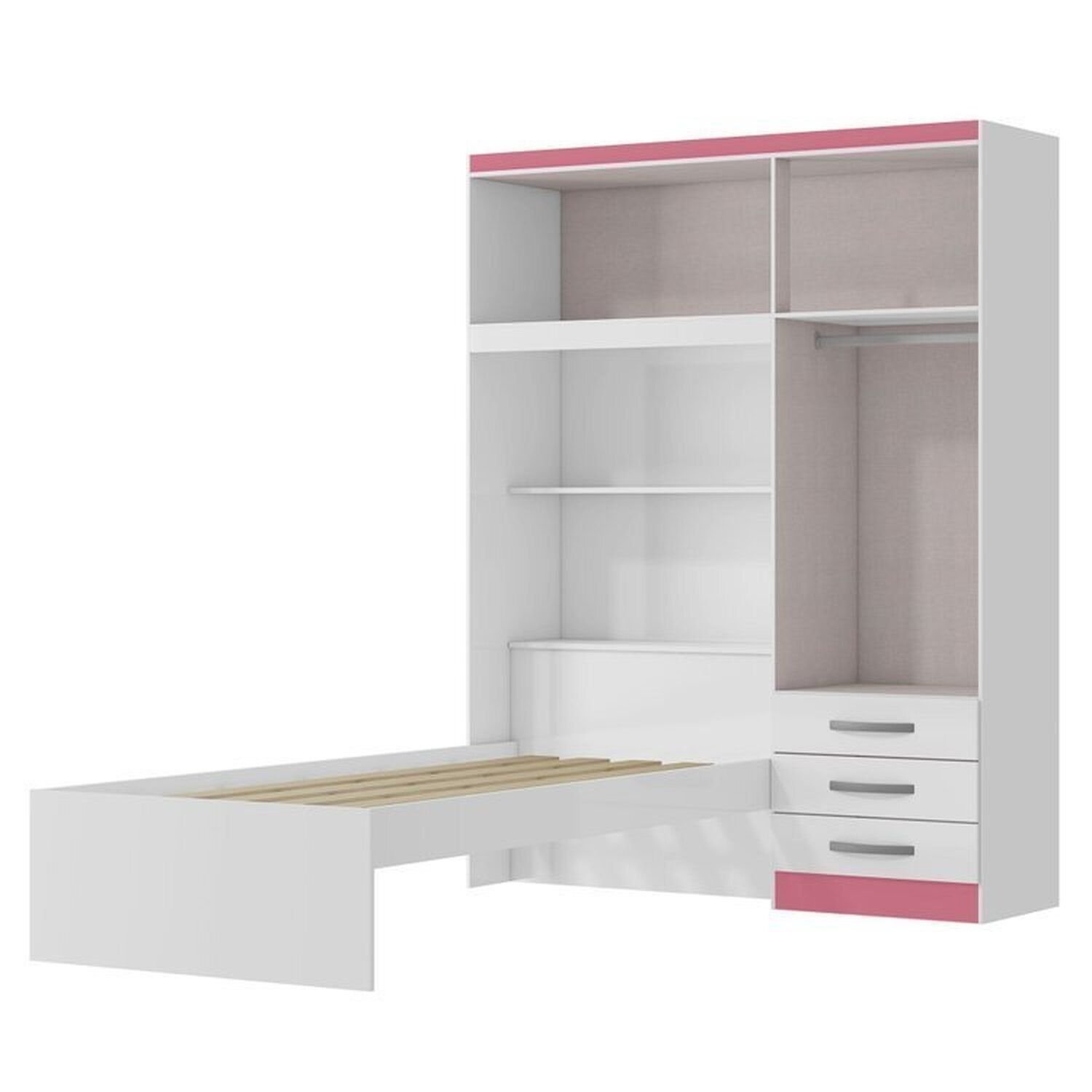 Encontraproduto.com.br - Conjunto Infantil Guarda-Roupa com cama Lisboa 4 Portas e 3 Gavetas com Cômoda Carla 4 Gavetas Branco/Rosa