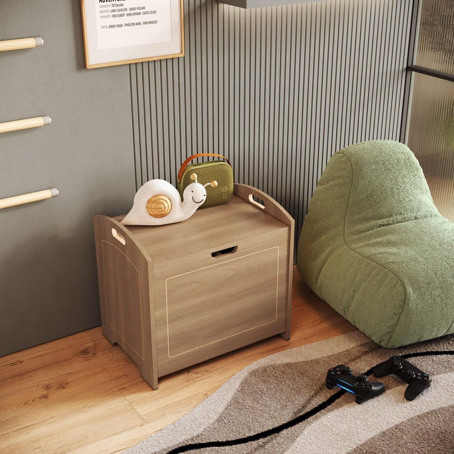 Baú Davi Retrô com Divisória Interna 100% Mdf 15cm Bp – 55cm X 51cm X 40cm Lxaxp Louro Freijó