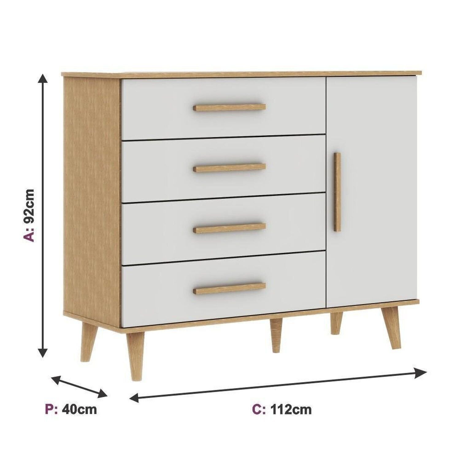Encontraproduto.com.br - Quarto de Bebê com Cômoda 4 Gavetas 1 Porta e Berço Ludmila Off White/Bétula