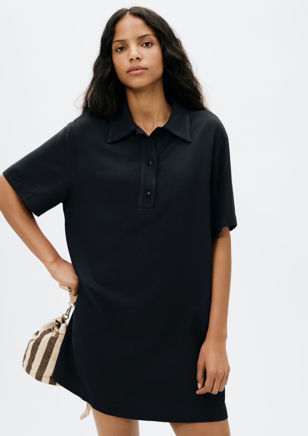 Vestido Curto Polo Em Viscose Sarjada - Preto